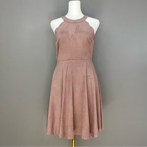 Altar'd State Faux Suede High Neck Sleeveless Mini Dress Dusty Rose Small EUC